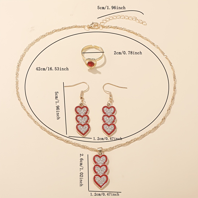 4pcs Elegant Sparkling Jewelry Set - Heart Necklace & Earrings