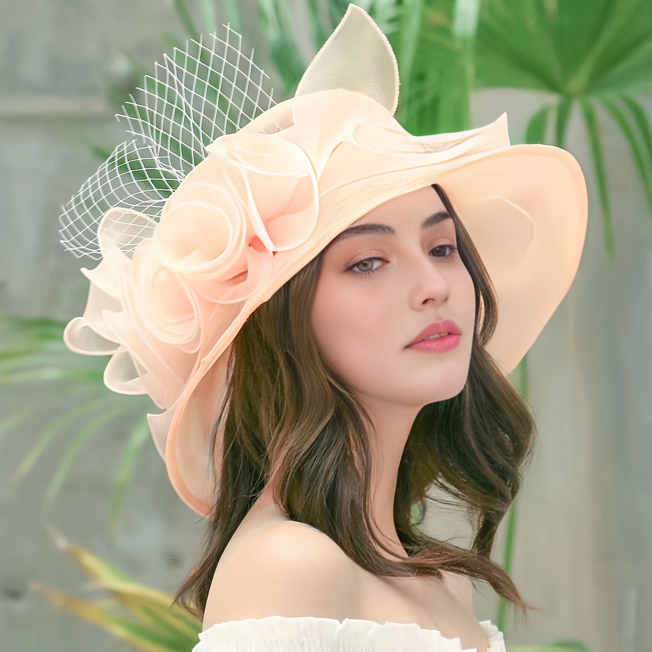Easter Organza Flower Decor Sun Hat, Bucket Hats French Elegant Solid Color Top Hats Summer Casual Sunshade Hats,SUN/UV Protection,Temu