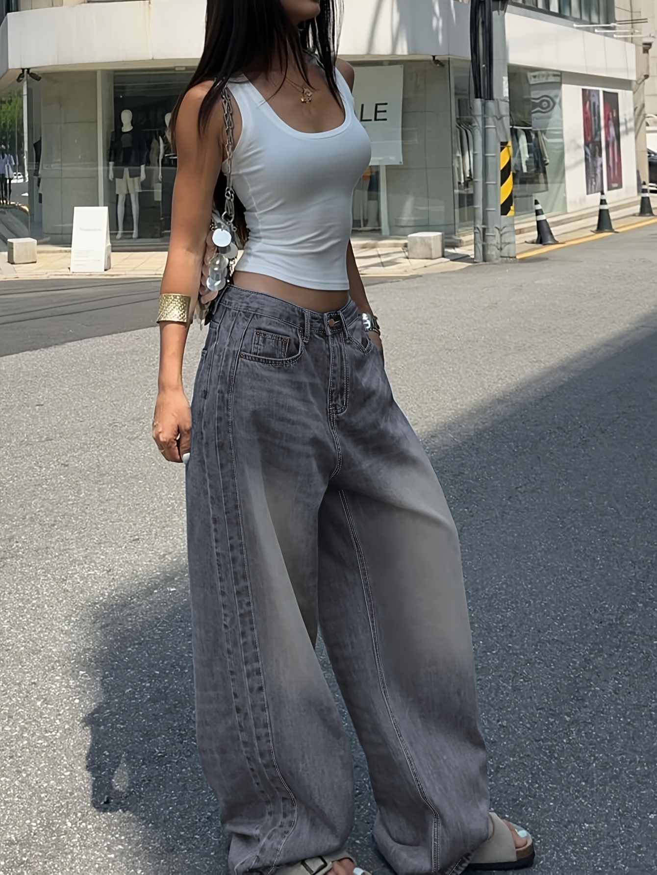 【Anyone more】Pori Gray Green Loose Fit Denim Pants BAGGY JEANS - Gray | ZARA Canada