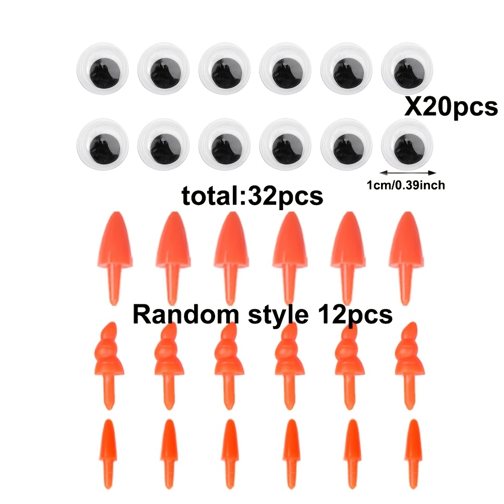 TEMU 32/122 pièces Combinaison de nez de droit torsadé orange et d'yeux en acrylique de style aléatoire, breloques, fabrication de nez de de neige de
