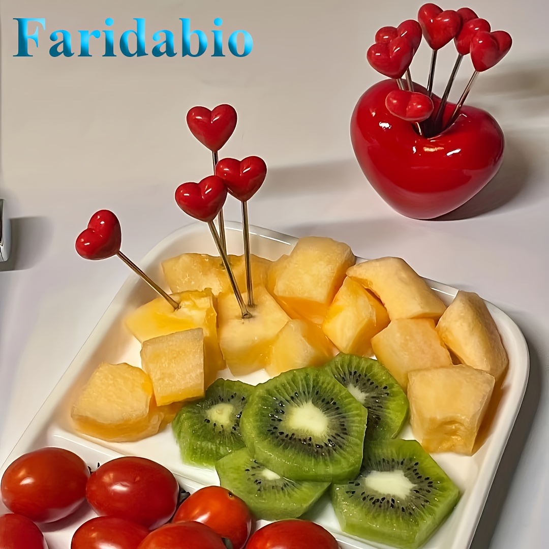 

Faridabio 10pcs Stainless Steel Love Heart Fruit Fork Set, Cake Forks For Snack Tableware, Ideal For Valentine's Day, Christmas, Wedding Party Supplies