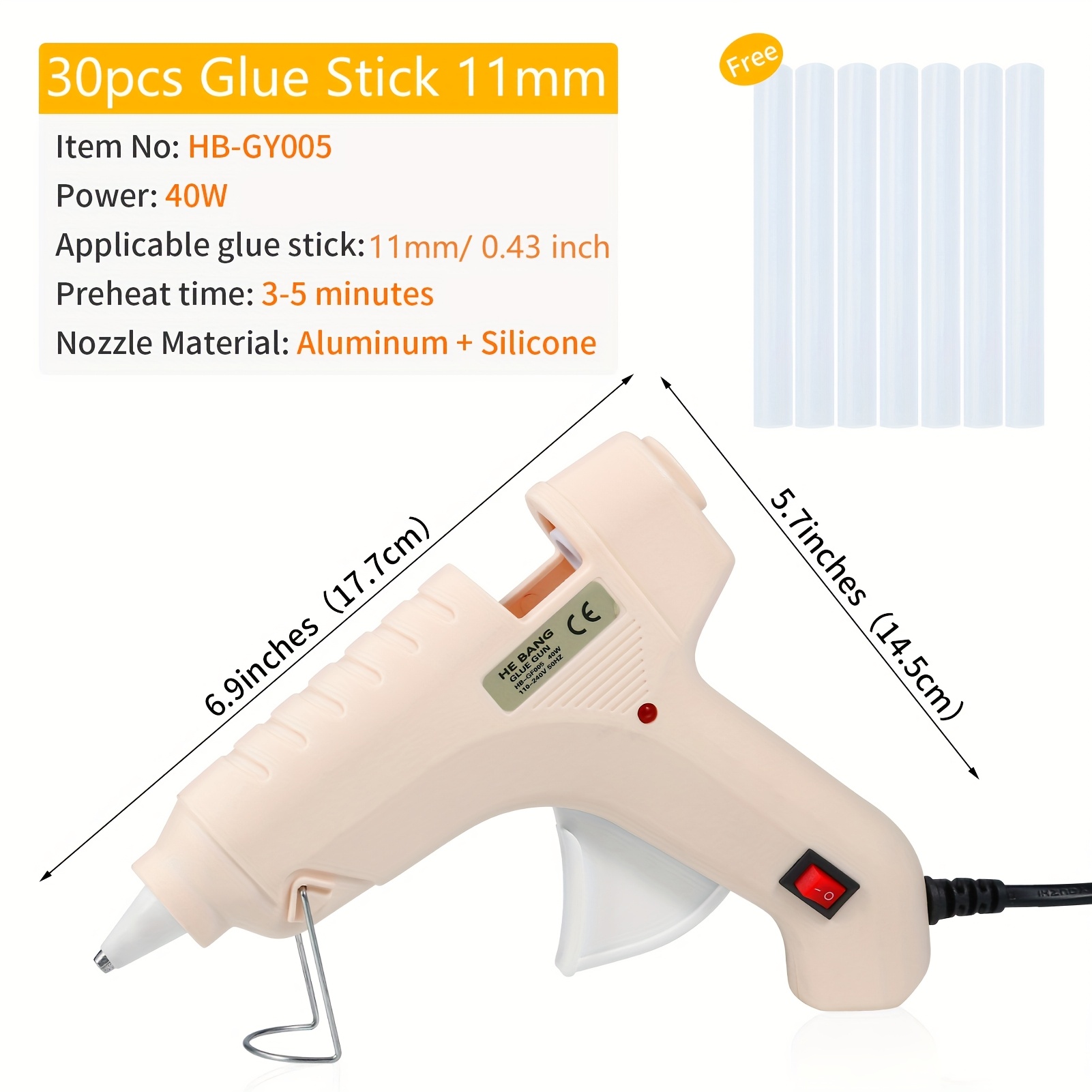 TEMU 40w Full Size Hot Melt Glue With 30pcs Glue Stick 11mm For Crafts