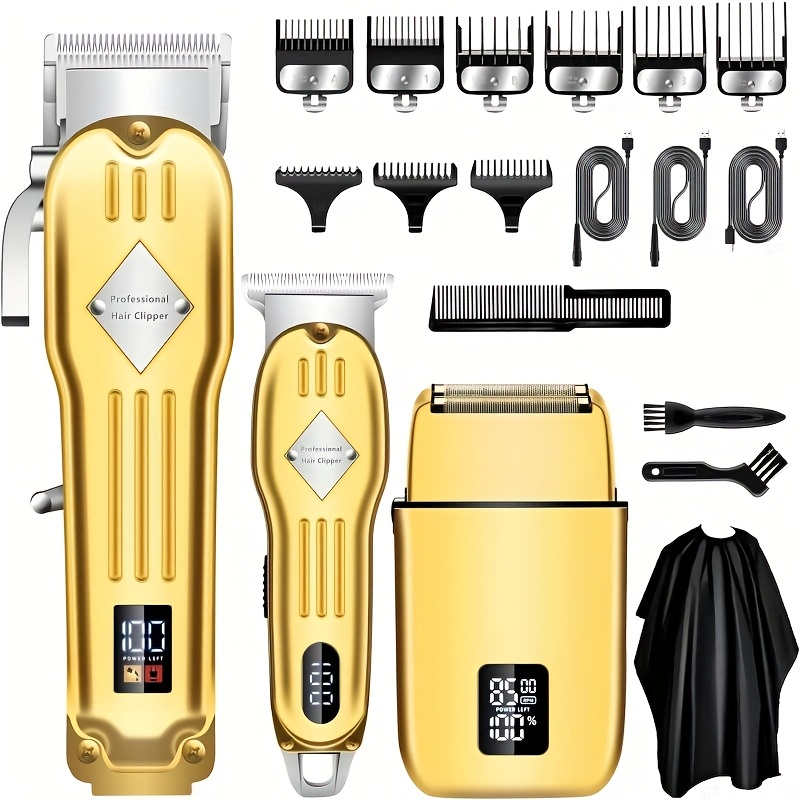 TEMU Professional Men's Hairdresser Zero-clearance Cordless Nose Hair Trimmer Electric Razor Rechargeable Haircutting Kit With Led Display