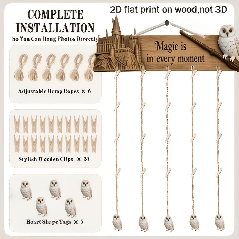 Image of Licensed Harry Potter Wooden Hanging Photo Wall Decor. Display Family Couple And Travel Photos. Fits Living Room Bedroom Entryway And More. Practical Photo Display For Home Use