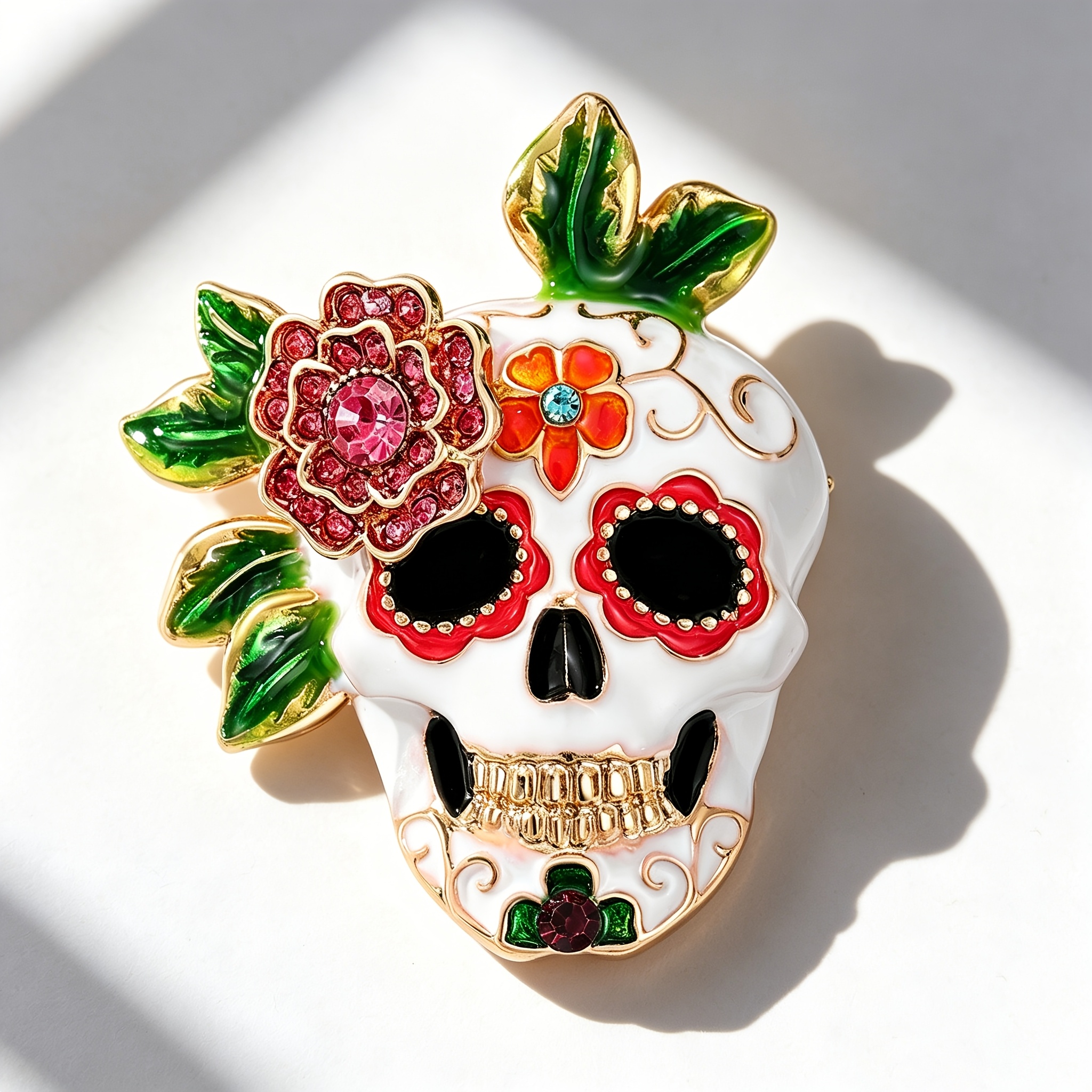 Temu – TEMU 1pc Solevdo Golden-trimmed Sugar Skull Brooch Pin – Gothic Vintage Suitable For Denim Jackets, Jackets, Bags, Dresses, Sweatshouts – Colorful
