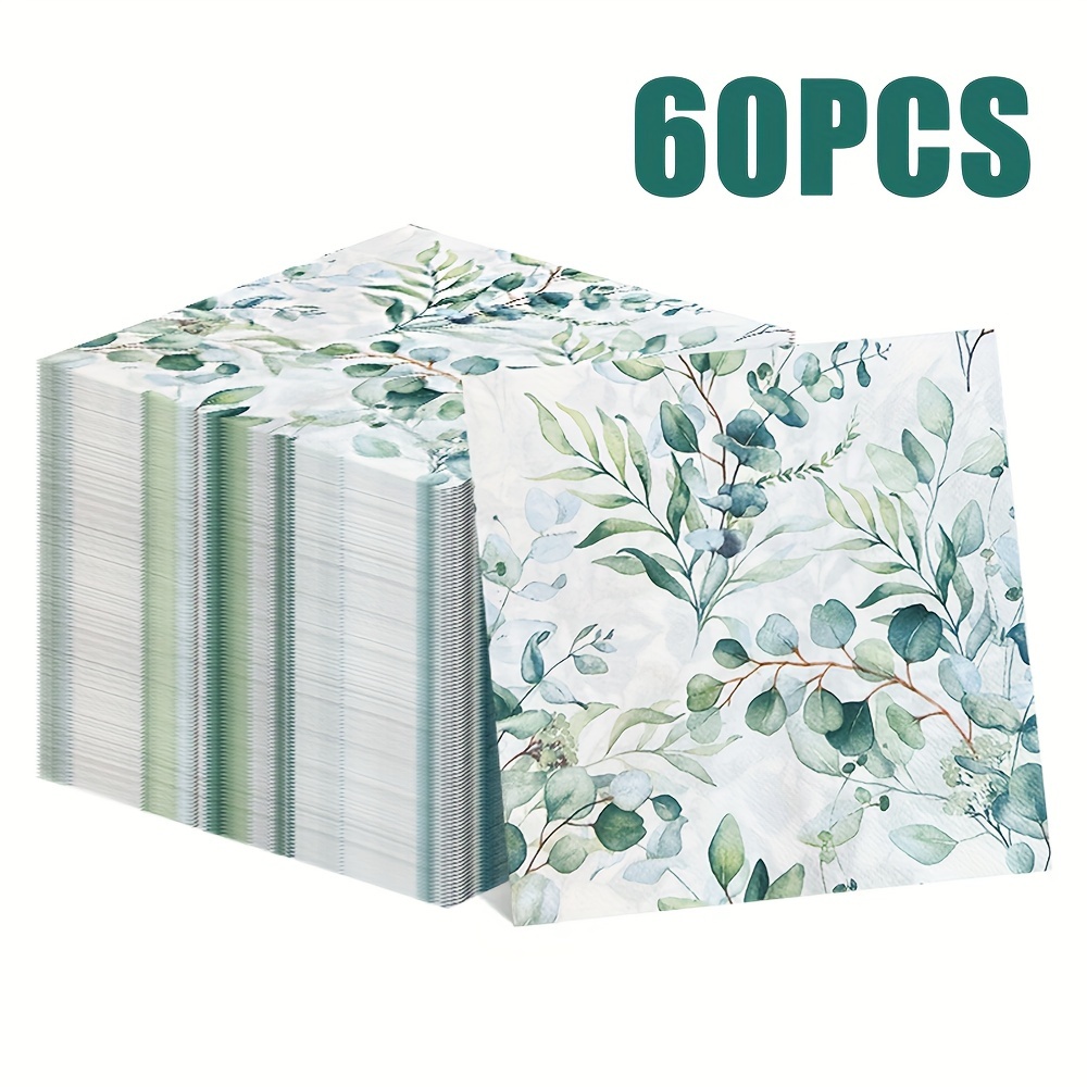 E-shop 20/40/60 Stück Einweg-Tissue-Set mit Eukalyptusblatt-Druck, Restaurantdekoration, Party-Tissue 13*13 Zoll