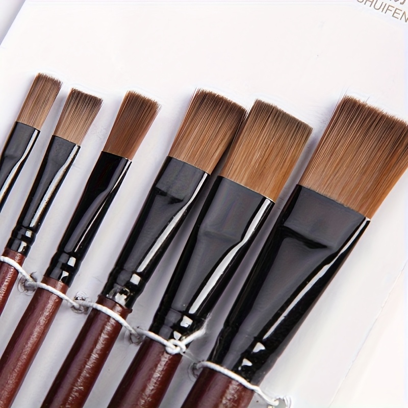 Image of 6pcs Brush Set, Nylon Bristles, Oil & Watercolor Painting, Art Supplies Kit