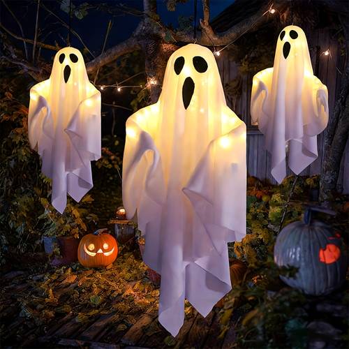 3pcs 20 inch for halloween hanging ghosts led flying ghost ip44 waterproof for halloween decorations outdoor indoor front tree yard in the dark holiday for halloween hanging decorations