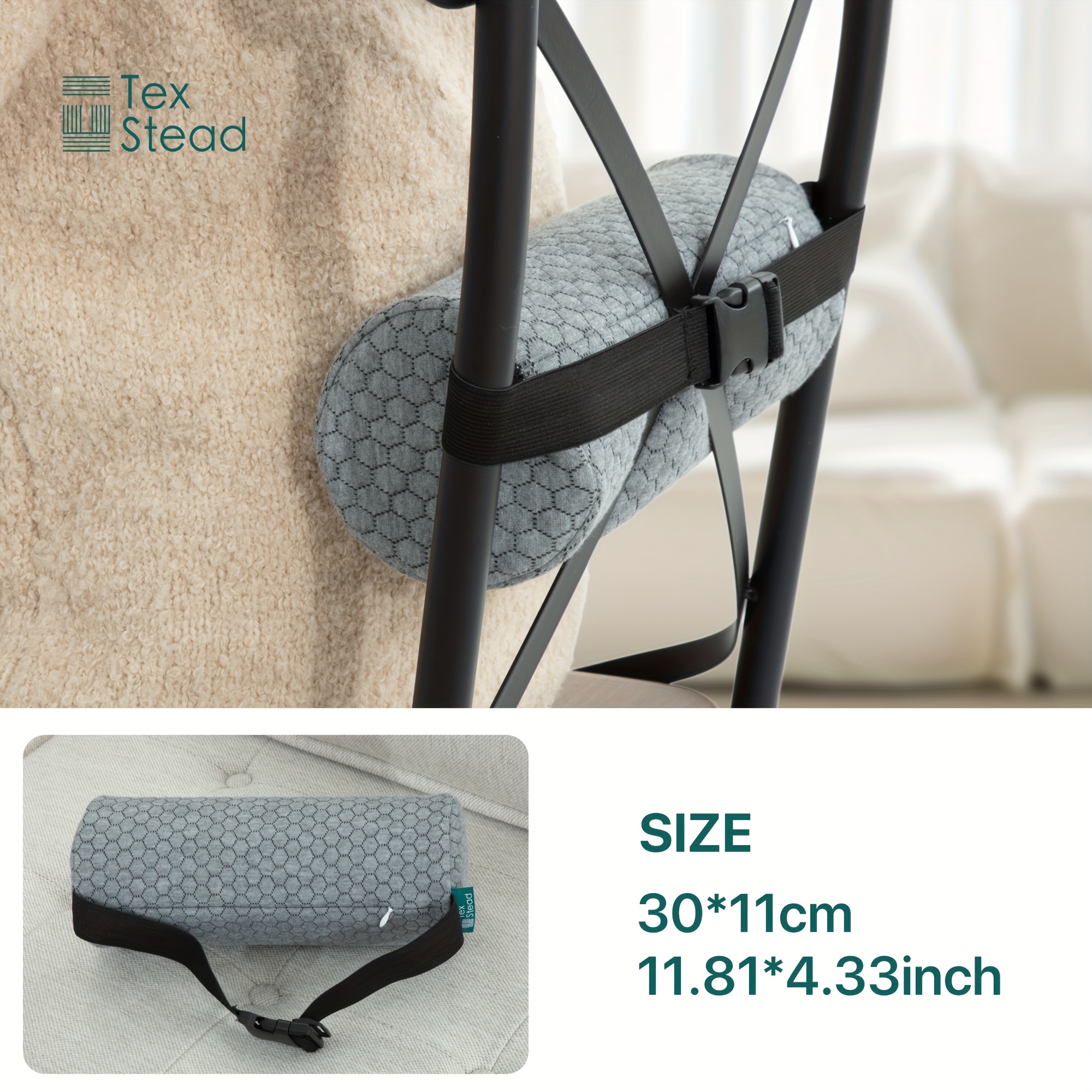 1pc   ergonomic lumbar support pillow with removable cover elastic strap medium firm foam cylinder bolster for neck back and seat relief ideal for   and home use backrest pillow posture   contoured design machine washable Product details 8