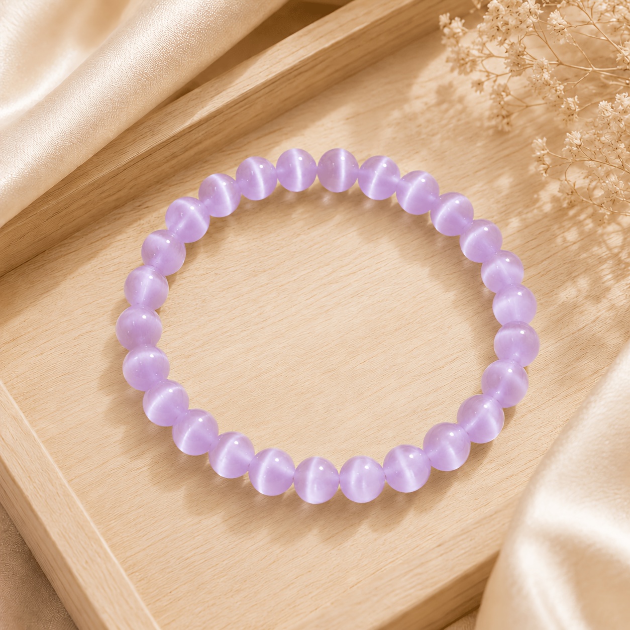 TEMU 1pc 1pcs Purple Cat Eye Stone Bracelet Suitable For Bohemian Luxury Beaded Jewelry Gift, Guardian Bracelet For Birthdays, Mother's Day,