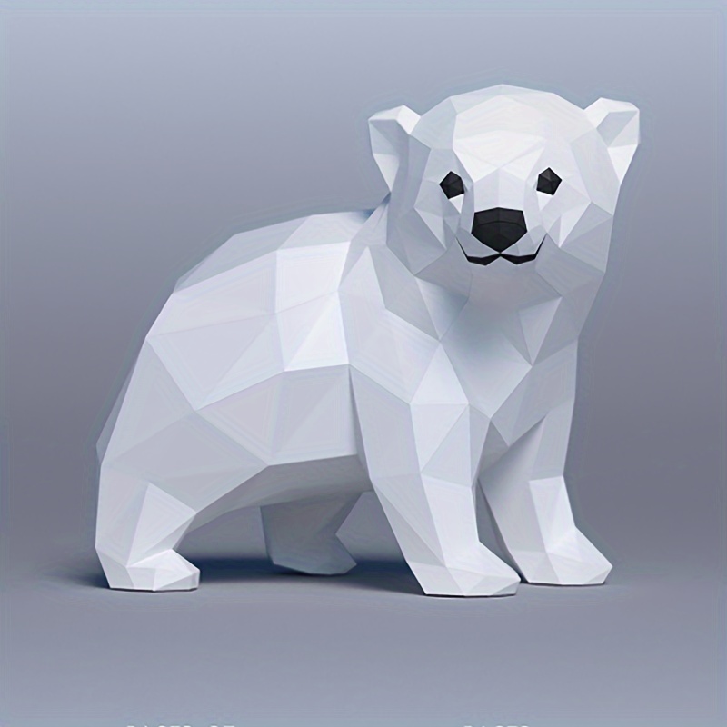 

Diy Polar Bear 12" Geometric Paper Model Kit - Cute Arctic Animal Craft For Home Decor, Living Room & Bedroom - Hands- Activity