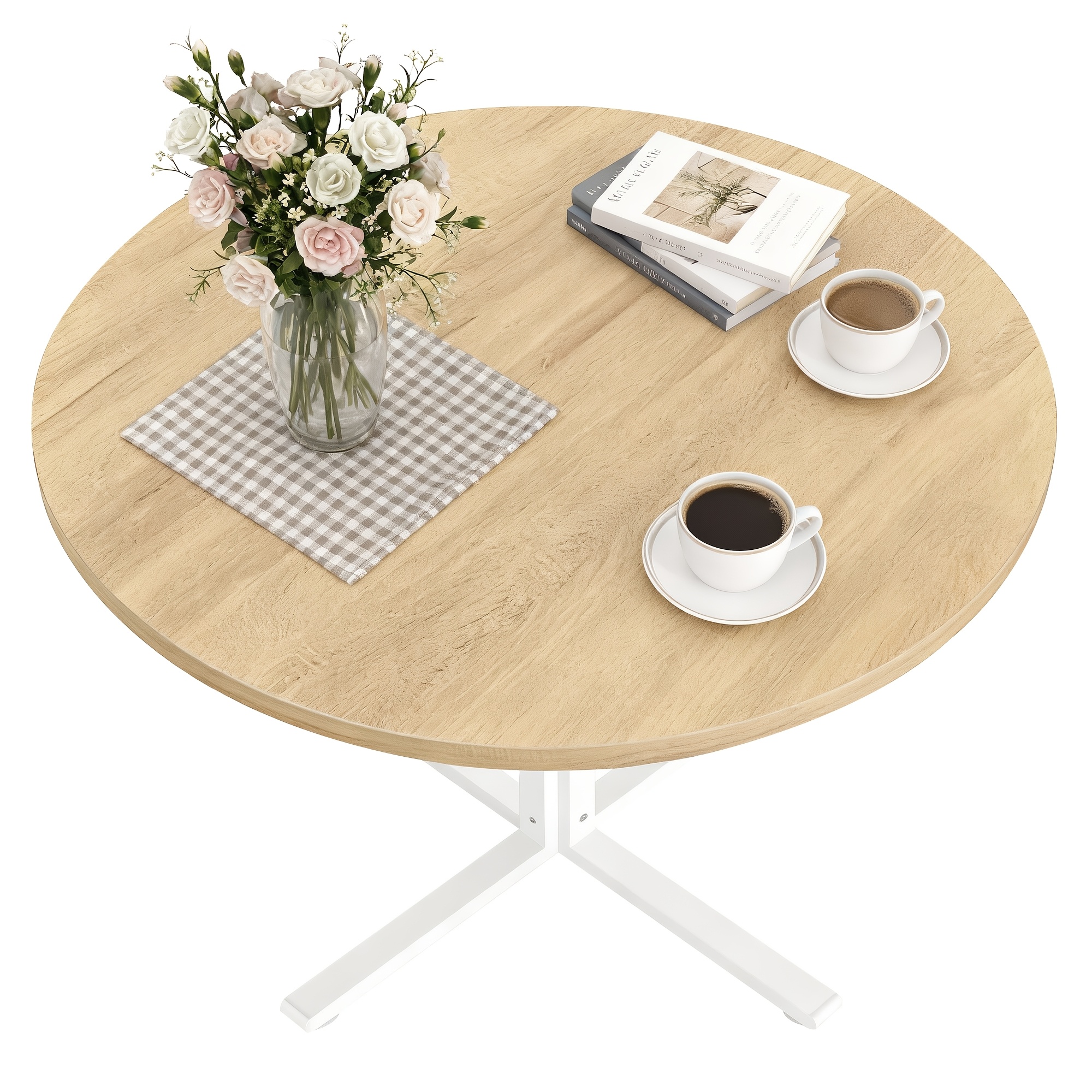Compact Round Dining Table Suitable For - Small Kitchen Table With Water-resistant Surface, Space- Farmhouse, /white Wood Top & Base, Assembly For Small Spaces, For, For Living Room, For Dining Room