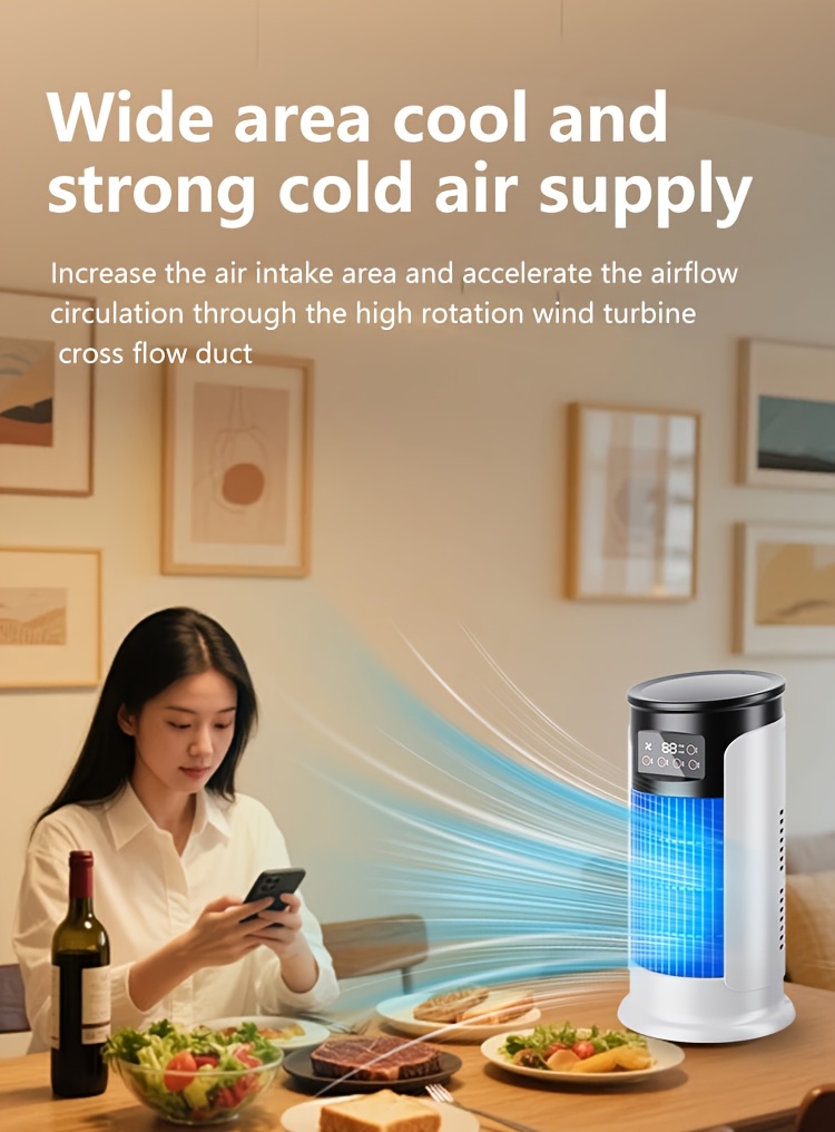 Portable 3-in-1 Water-cooled Air Conditioner with Two Ice Packs, Equipped with a Humidifier, Featuring Dazzling LED Lights and a Fan. Built-in USB Cooling Unit with a 450ml Large-capacity Water Tank, Supports 6-speed Wind Adjustment, and Adjustable