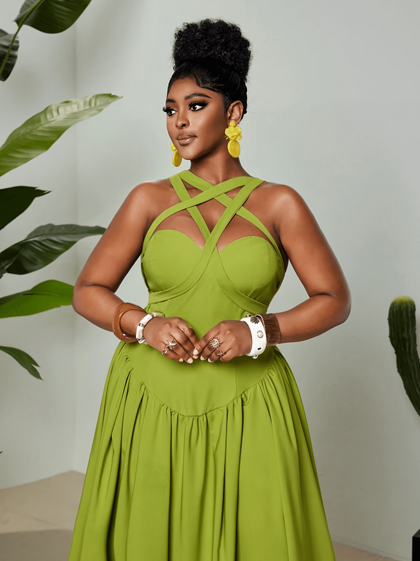 lime green dress plus size womens elegant spaghetti strap asymmetrical bright neon colors clothes