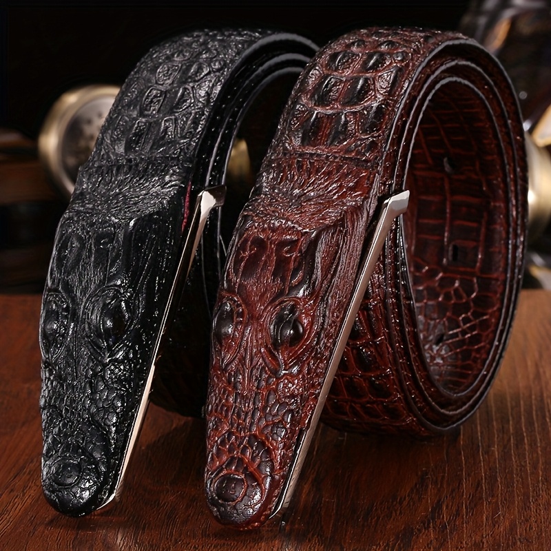 Men's Crocodile Pattern Faux Leather Western Cowboy Belt