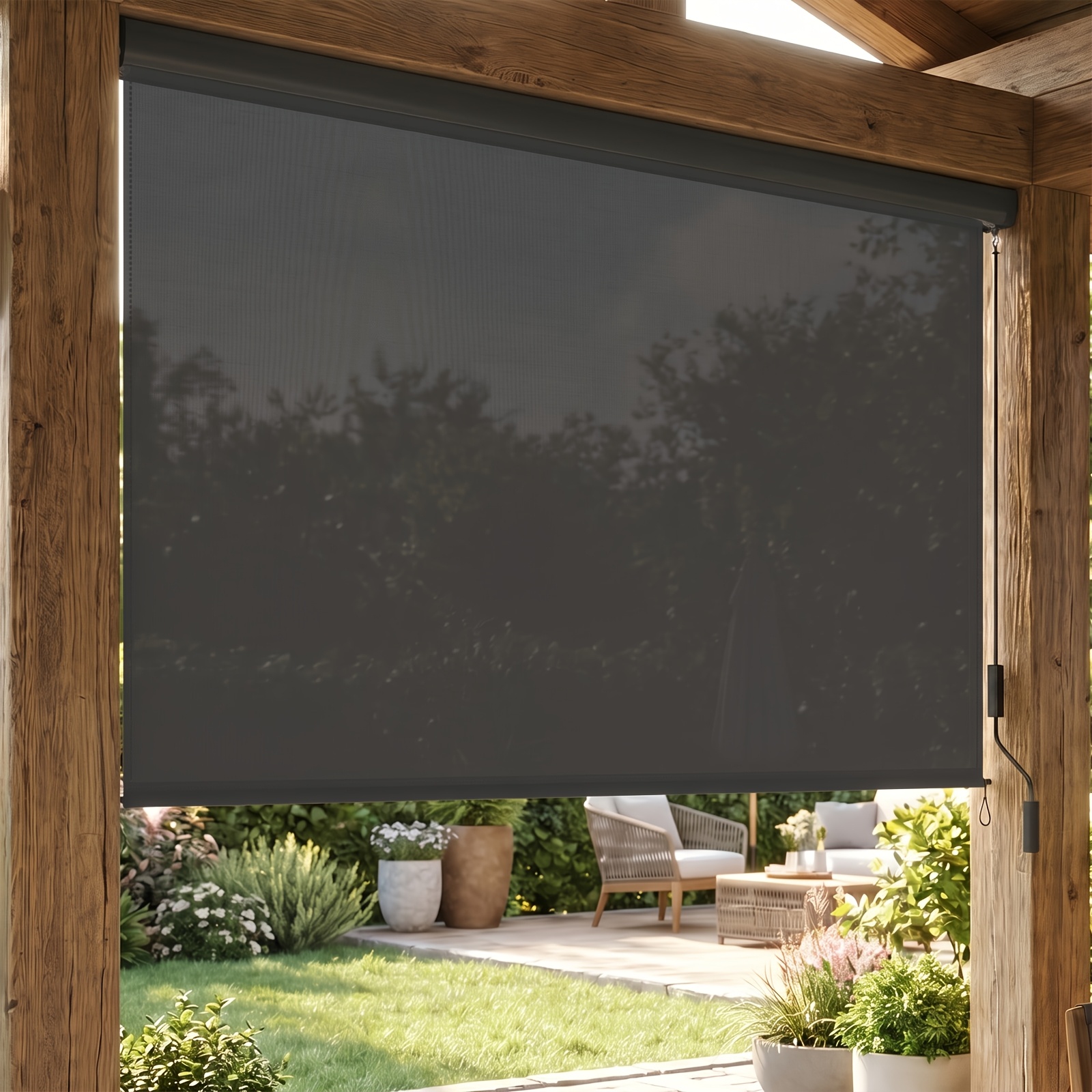 Image of Vertical Awning For Outdoor And Indoor Areas | Outdoor Roller With Hand Crank For Balcony, Terrace & Garden | Balcony Sun Protection Awning Made Of Aluminium | Outdoor Roller Blind For Outdoor Privacy