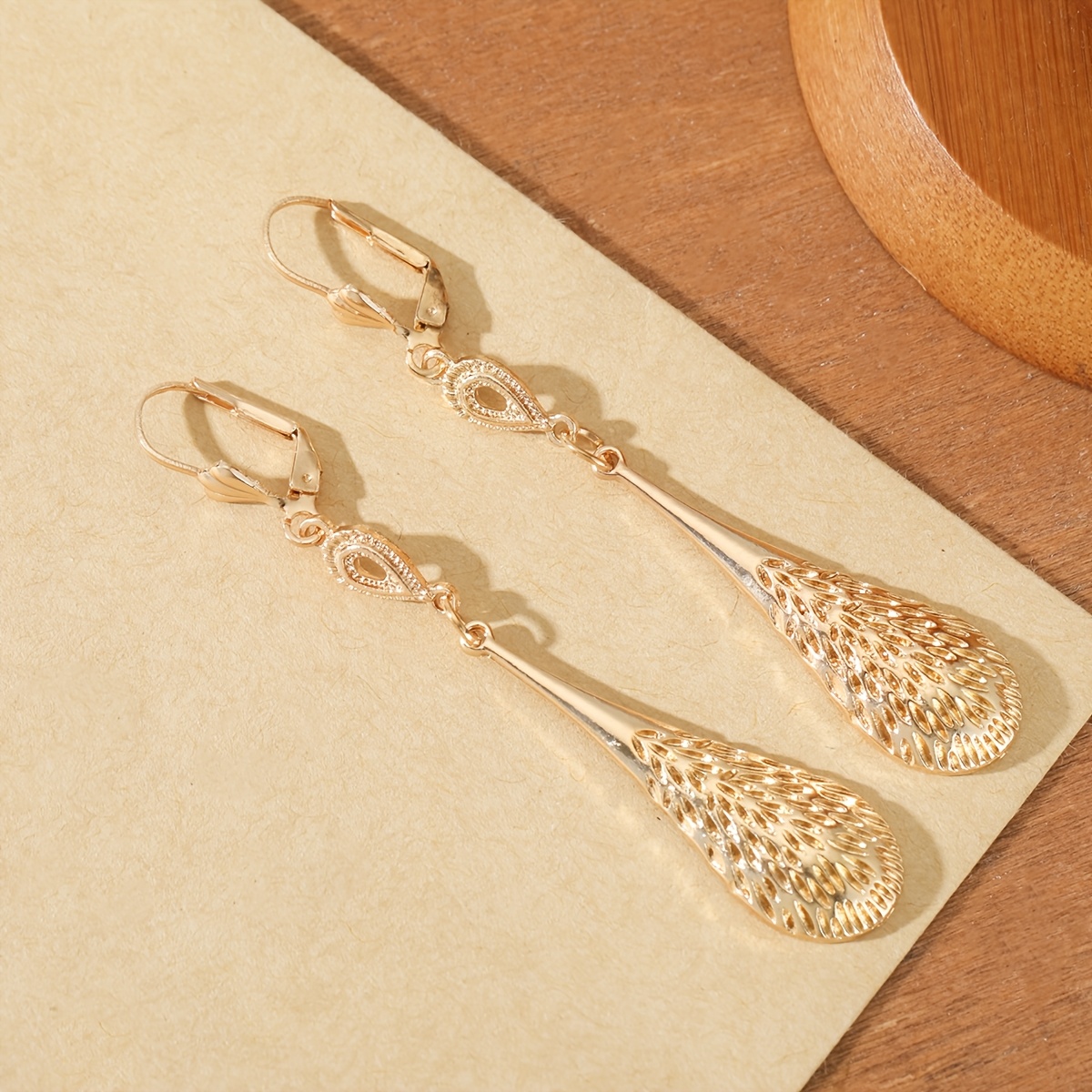 TEMU Pendientes Largos de Mujer con Estilo Retro de Corte, Diseño de de Agua, Adorno Original, Hueco de de Agua, Ideales para el Trabajo Diario,