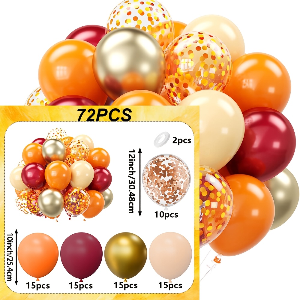TEMU 72pcs, Ensemble de ballons rouge vin jaune orange vintage automne, tonalité de couleur chaude vintage, convient pour les fêtes d'anniversaire,