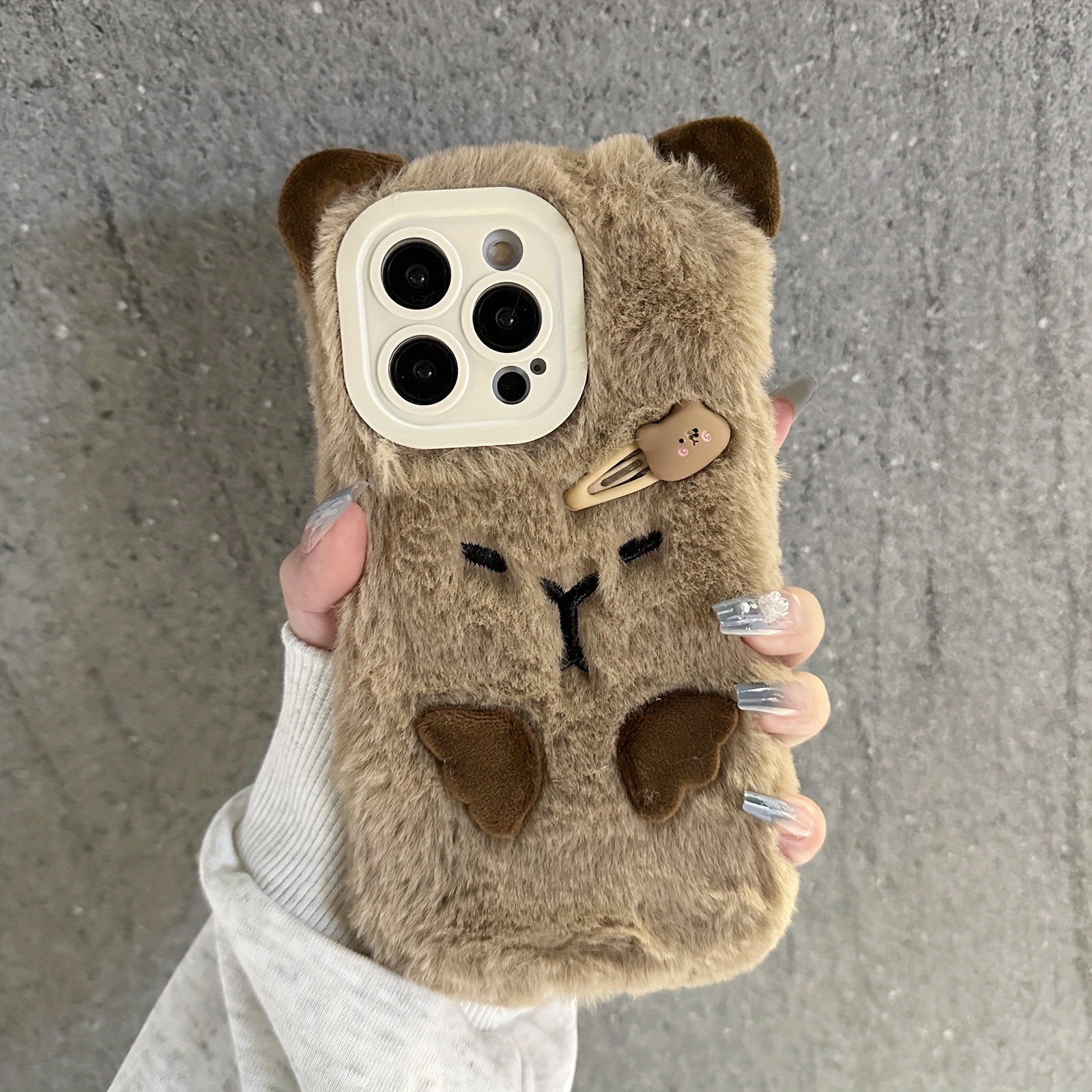 TEMU Phone Case - Fluffy Cute Brown Hairpin Capybara Phone Case For Iphone 17 Pro Max/iphone 17 Pro/iphone 17 Phone Case Iphone 15 Pro Max/iphone 15