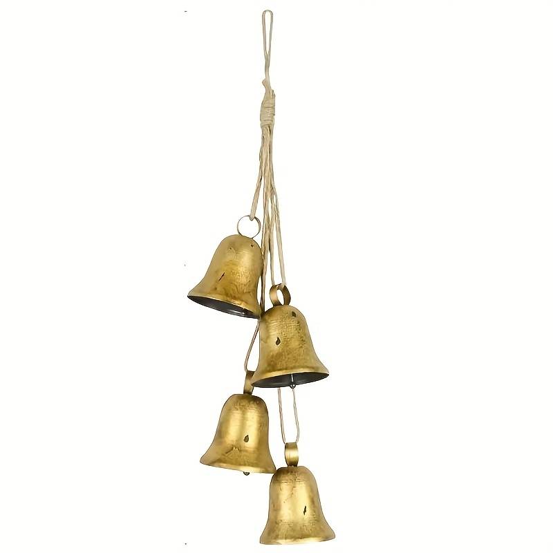 Lot De 4 Cloches De Noël En Métal Laiton Doré - Avec Corde De Jute - Décoration Rustique Pour Porte, Porche, Cheminée, Mur