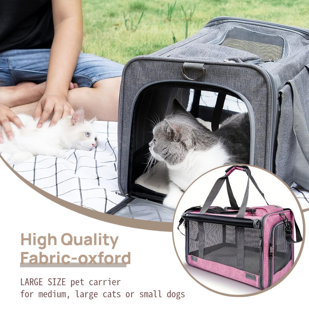 airline approved soft sided medium cat small dog carrier durable breathable collapsible travel crate with privacy panels zipper closure   interior ventilation mesh portable pet kennel for airplane car vet   easy to carry po
