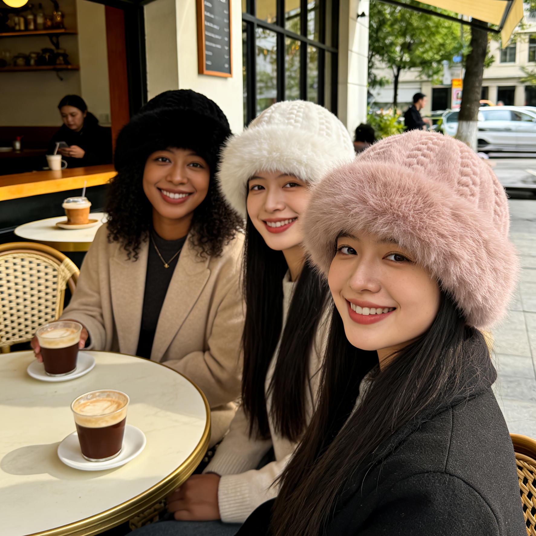 1pc new autumn winter   rabbit embossed mongolian hat fisherman hat womens thickened plush curly brim warm quilted bucket hat