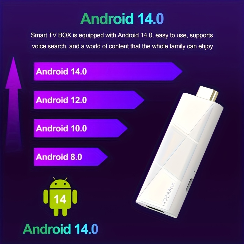 Dispositivo H96 Max RK3518 Android 14.0 TV Stick - Streaming 4K@60fps, WiFi 6/sin varillas 5.4, Control Remoto por Voz, Reproductor Multimedia con USB para Smart TV, HDTV, Dispositivo Compacto para Netflix, YouTube y Juegos - Compatible con TVs/Monitores/Proyectores, Entretenimiento en Casa, Diseño Moderno, Electrónica de Alto Rendimiento
