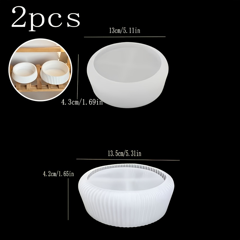 Image of 2pcs Resin Silicone Molds Medium Bowl Molds Set Of 2 Styles: Easy Striped Deep Bowl Silicone Mold And Smooth Bowl Silicone Mold Home Resin Tray Suitable For Plaster, Concrete, And Resin Crafts Style