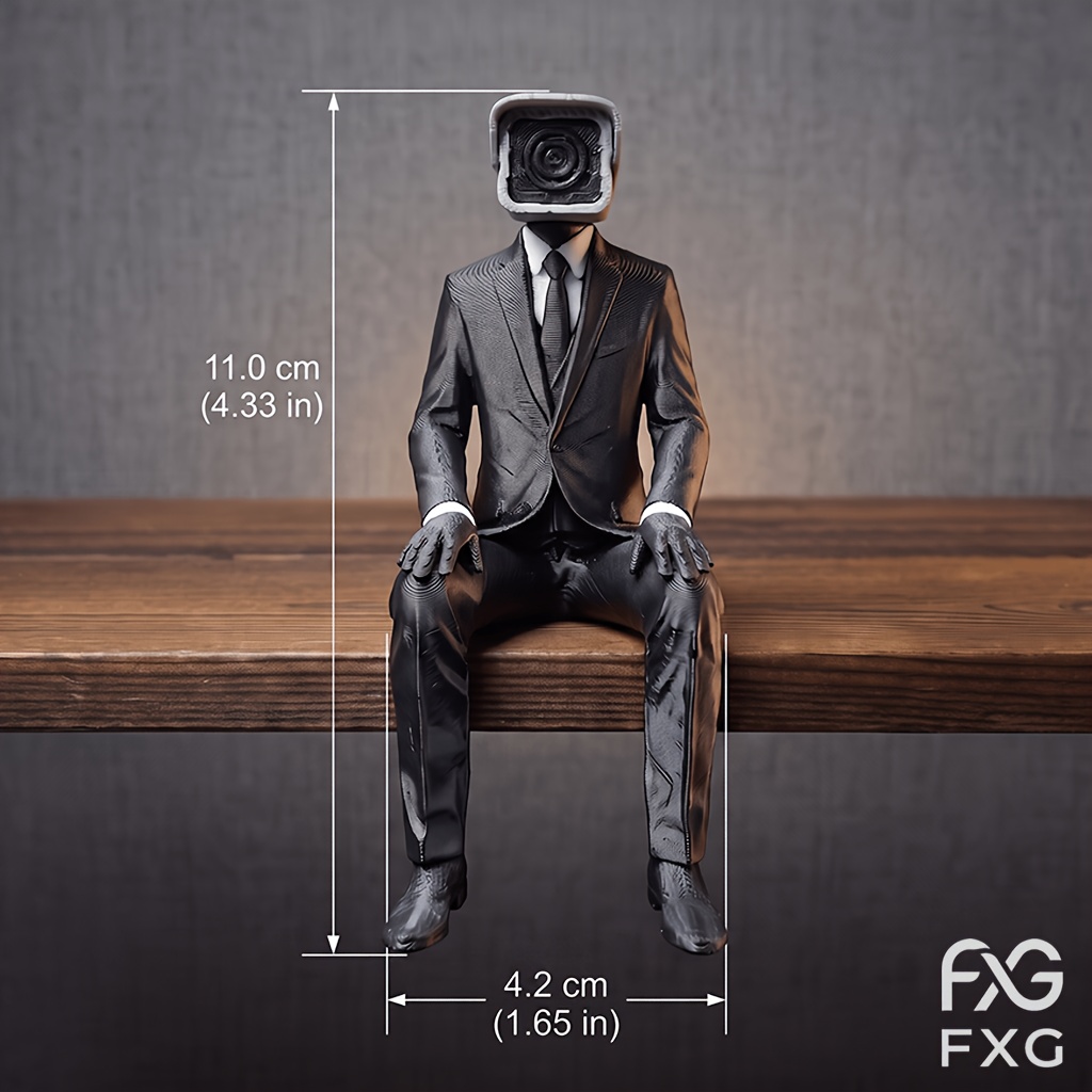 TEMU The Urban Edition Figurine, Cctv Camera Head Man In Suit Sitting Statue, Precision Fdm Printed Texture, Hand Assembled Feel, Dark Cyber Style