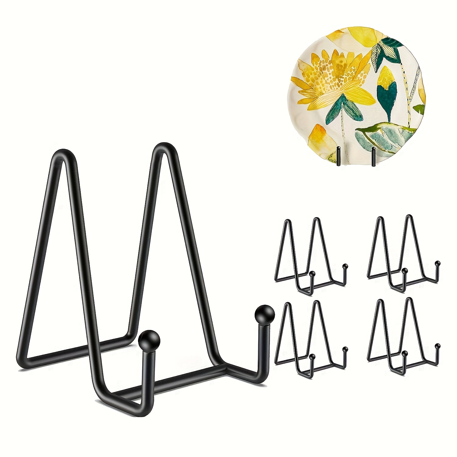 TEMU 1 Set Of 5pcs Black Metal Display Stands, Sizes 4.3in, 6in And 8in, Suitable For Placing Plates, Photos, Books, Pictures, Artwork And Small