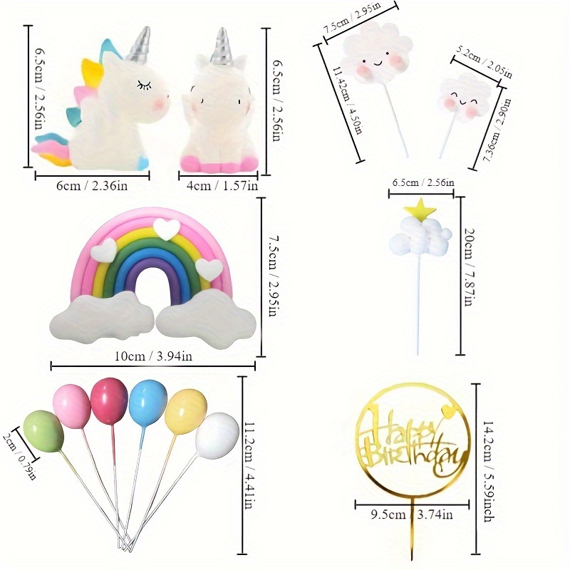 Newmemo Kit de decoración de pastel de unicornio, arco iris, nube,  decoración de pastel de feliz cumpleaños, decoración de pastel, bolas, púas  de