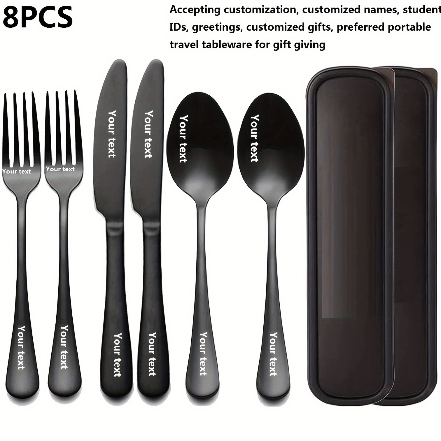 personalized stainless steel tableware set customized engraved names reusable tableware sets for   birthdays black and   silverware set suitable for home offices schools camping Product details 4