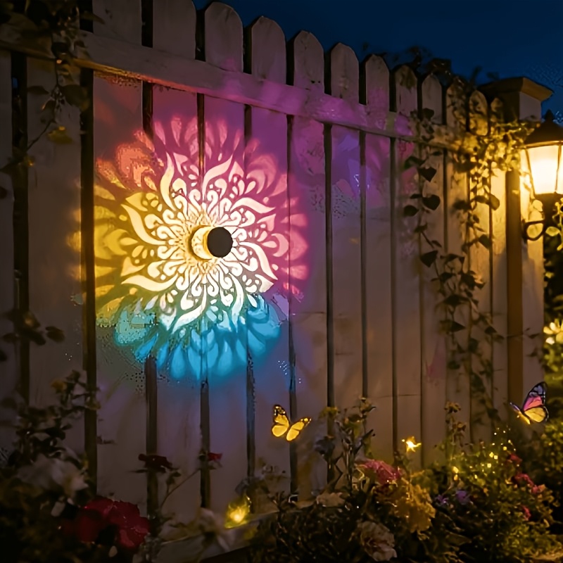TEMU 1pc Solar Wall Lights Outdoor, Solar Fence Lights, Color-changing Mysterious Mandala Outdoor Projection Wall Lights Ingautomatically Your House,