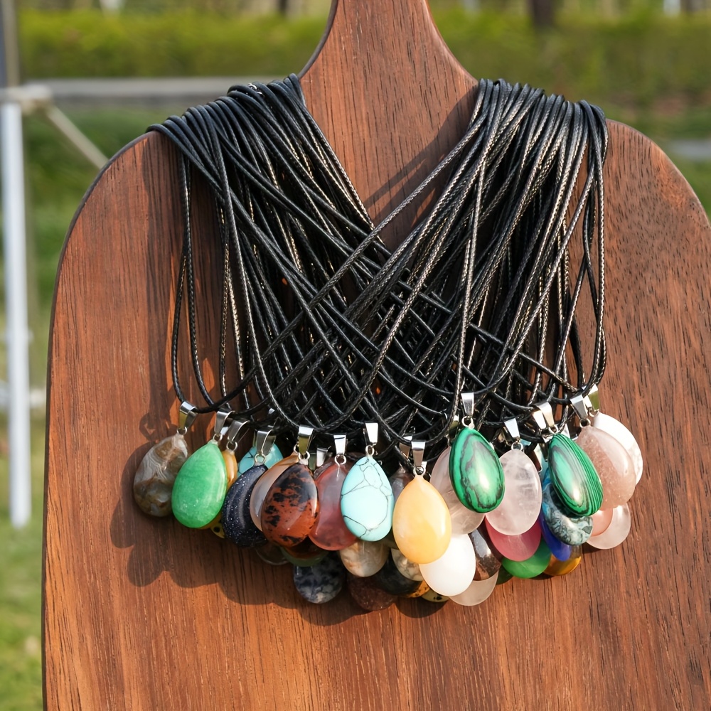 Leather Cord Necklace Leather Crystal Necklace Large Raw Quartz