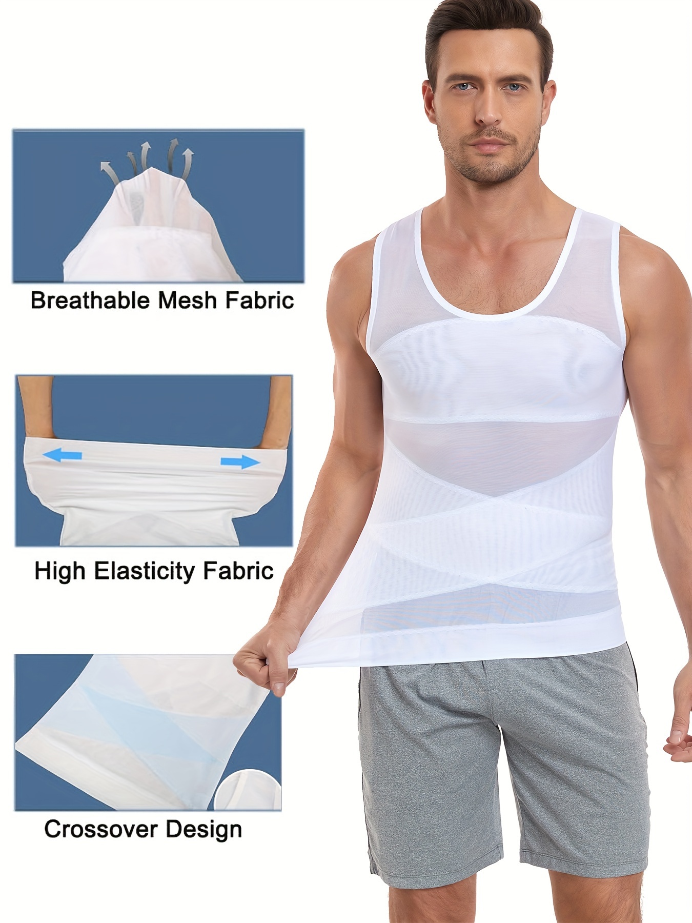 men gynecomastiachest compression shirts slimming body shaper   top vest undershirt shapewear fajas para hombres beer belly abs details 1