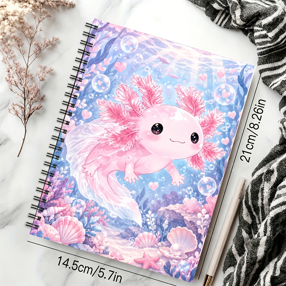TEMU Carnet spirale A5 "Axolotl Océan ", 60 pages/30 feuilles, 1pc, Couverture pastel pour , listes de souhaits, notes de cours et cadeau