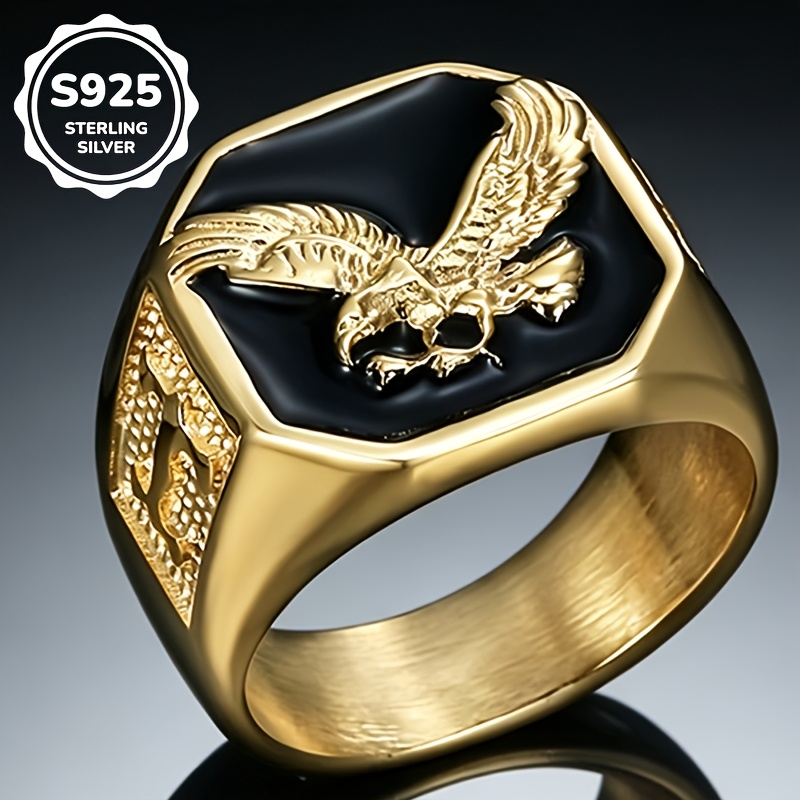 Image of 1pc S925 925 Silvery Plated Fashionable Retro Domineering Eagle Enamel Business Ring, Unisex, High-quality Jewelry, Suitable For Daily Casual And Business Banquet Wear, Hip-hop Style