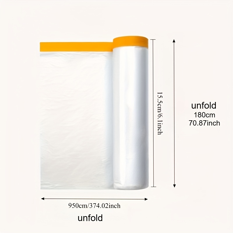 Image of 374" Clear Disposable Dust Cover Roll With Tape - Waterproof, Odorless Pe Film For Furniture Protection During Travel & Renovation, Easy-tear Design For Cabinets & Closets