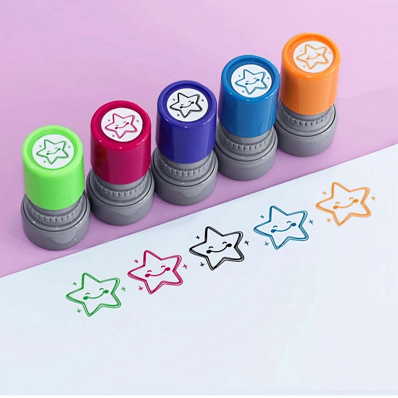 5pcs multicolor star teacher stamps with rubber ink pad vibrant colors   design for classroom and crafts ideal for educational activities scrapbooking school projects greeting cards and teacher decorations random shell colors