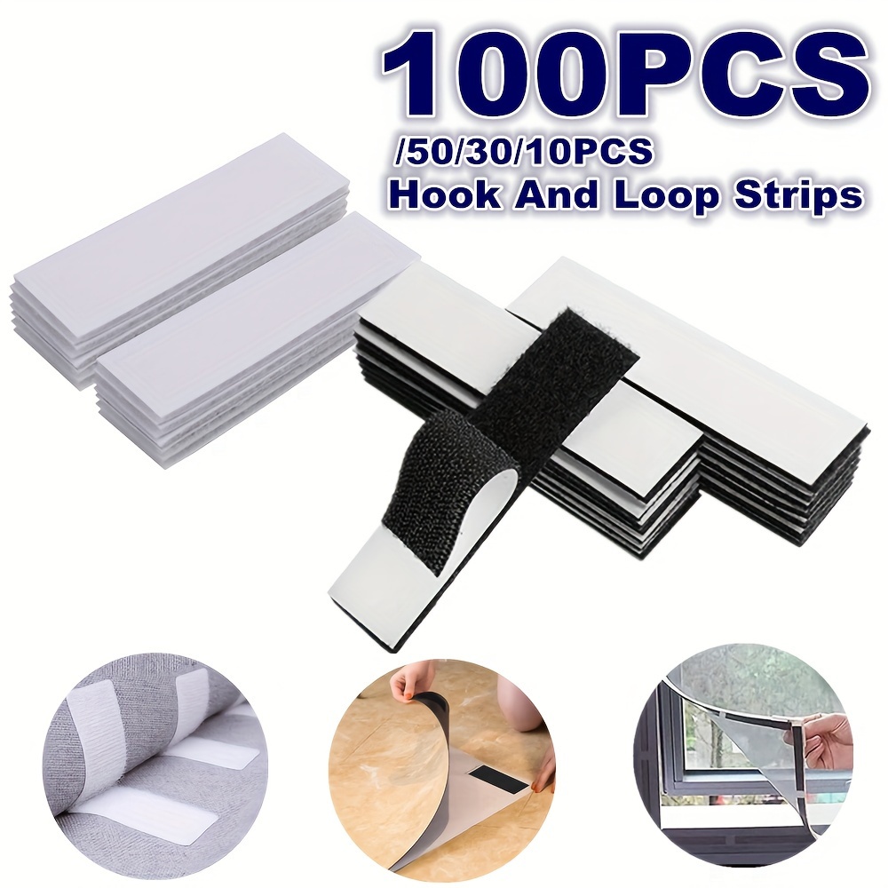 

Heavy Duty Self-adhesive Hook And Loop Tape Strips - 10/30/50/100 Piece, Double-sided Interlocking, No Drill Mounting For Home & Office