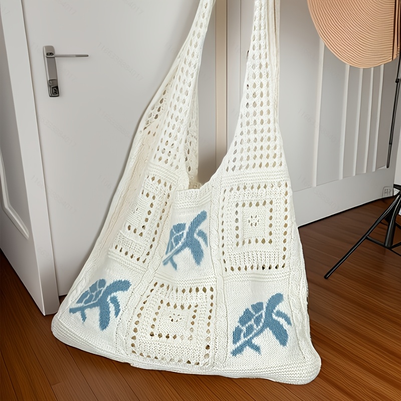 TEMU Designer Knitted High-capacity Tote Bags Women's Summer Beach Bag Casual Hollow Woven Underarm Shoulder Bag