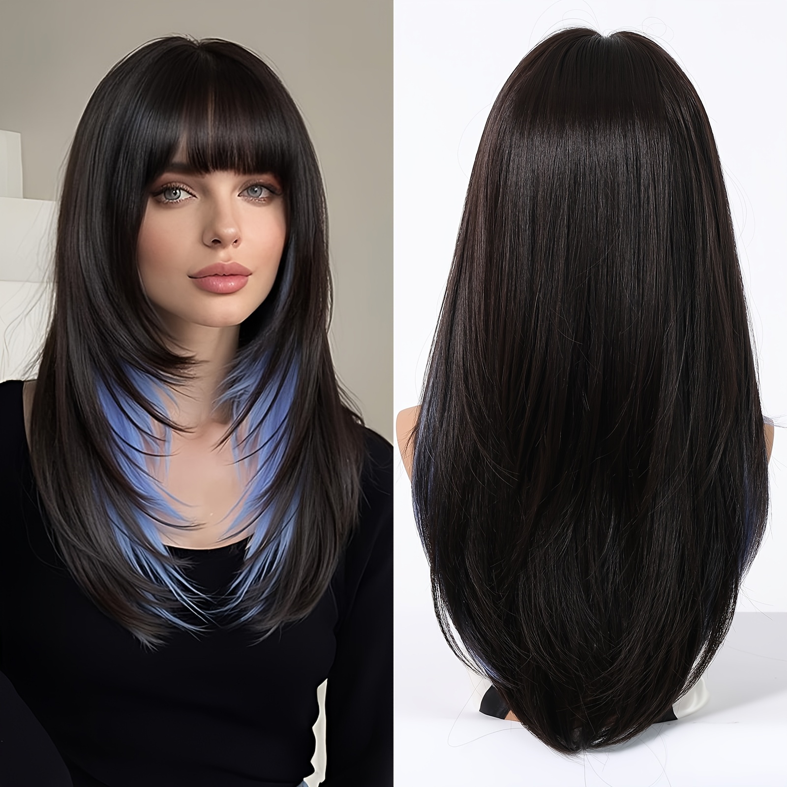 

European And American Wigs For Women With Bangs, High-level , Long Straight Hair, Matte High-temperature Silk