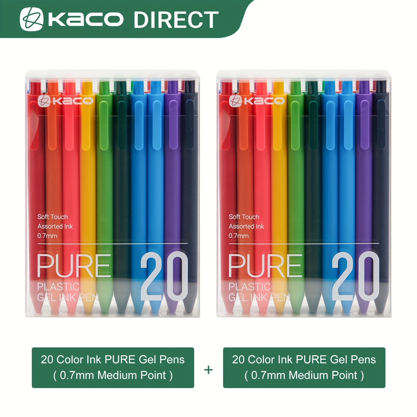 

Kaco Pure Gel Pens Color Ink 40 Pieces (2 Pet Boxes Included), Assorted 0.7mm, Medium Point, Aesthetic Cute Stationery Pens For Journaling Note Taking Pens Shcool Office Supplies