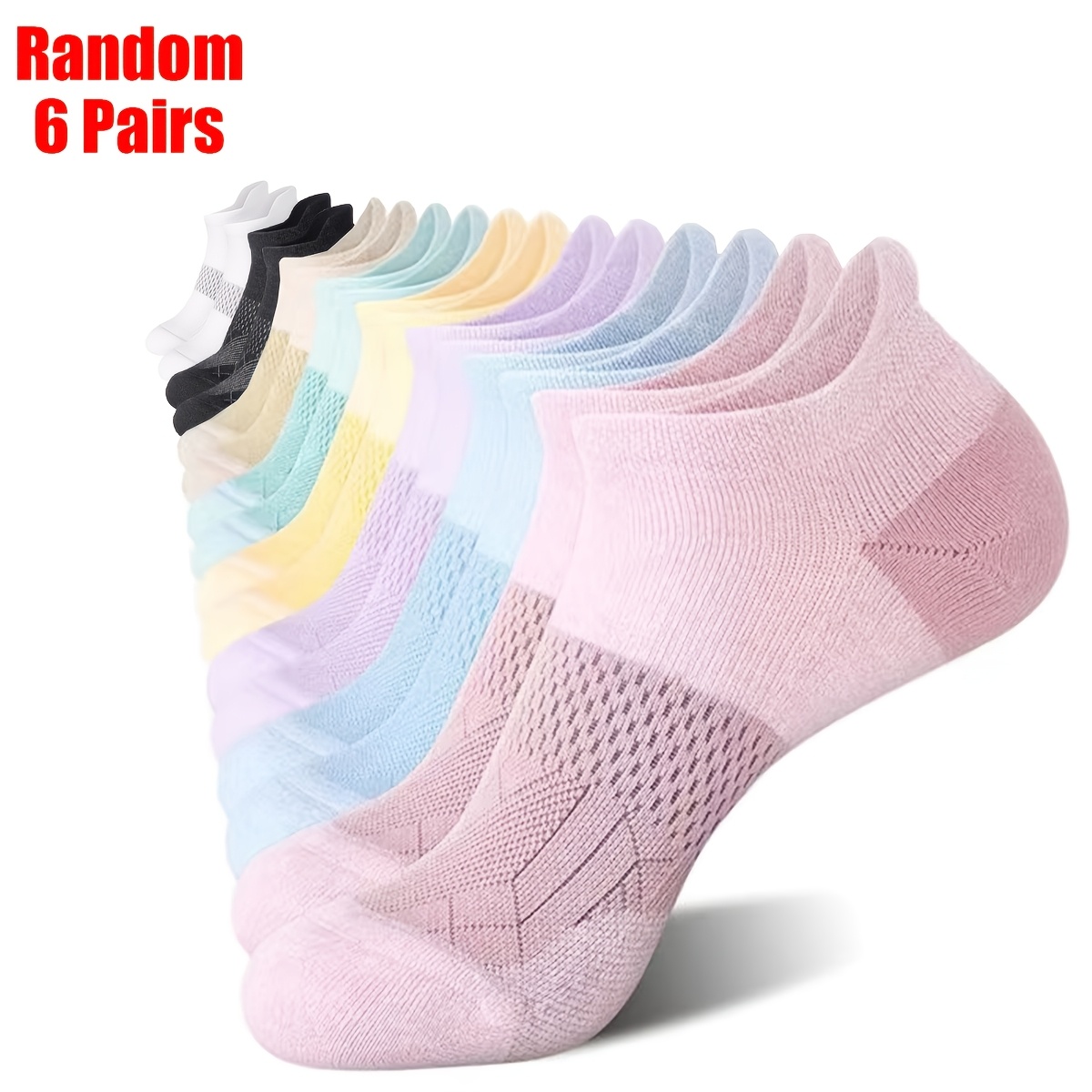 E-shop Zufällige 6 Paar Damen Kompressionssocken (6er-Pack) - Fußgewölbe Unterstützung, Kurze Socken, Feuchtigkeitstransportierende, Atmungsaktive,