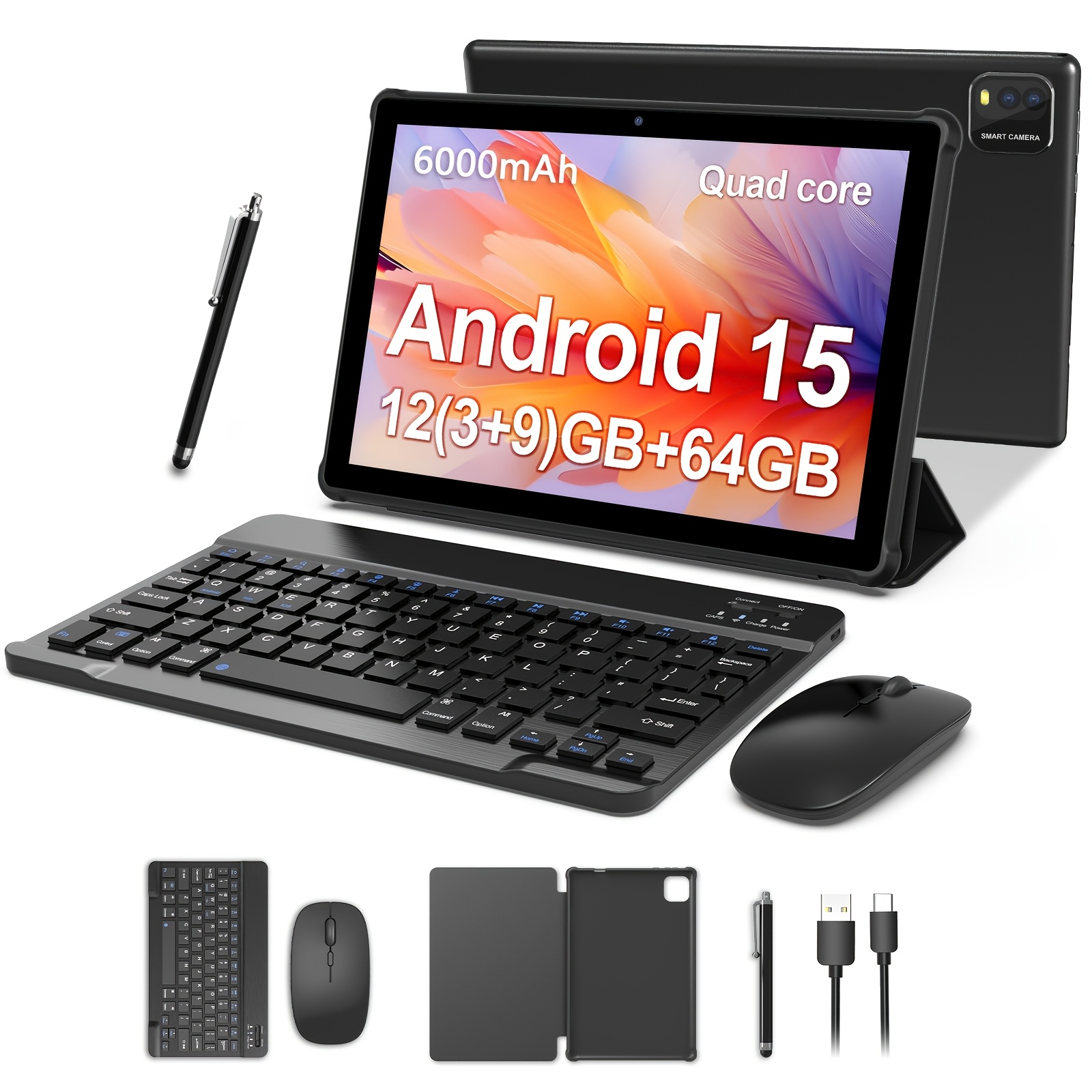 item picture New 10.1-inch Android 15 Tablet With Multiple Options (tablet With Leather Case/tablet With Keyboard Set) 12 (3+9) GB RAM, 64GB ROM, Quad Core Processor, 2.0MP+8.0MP Camera, 6000mAh Battery, Suitable For Daily Use, Study And Office, Pad
