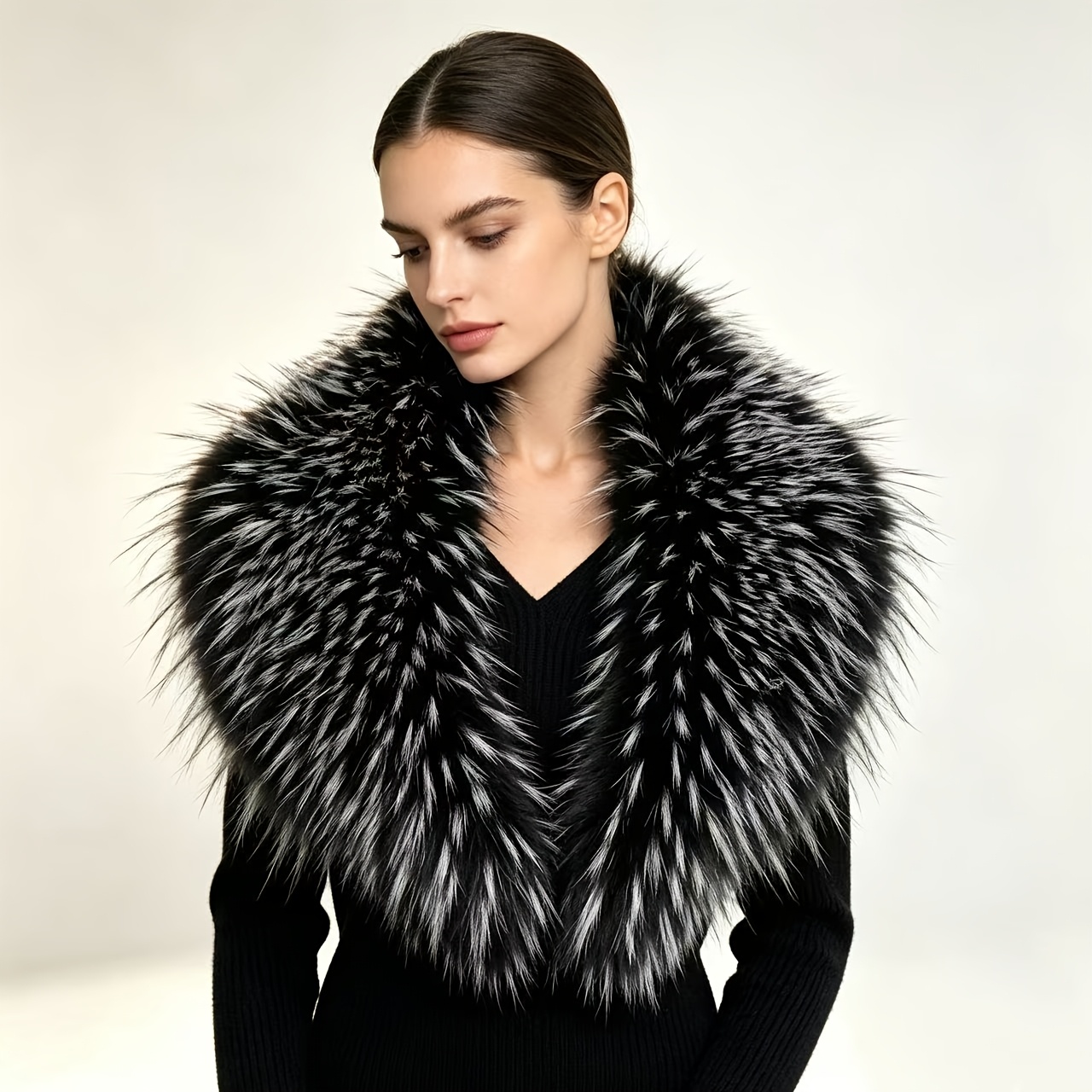 TEMU Women's Winter Large Lapel Shawl Wrap, Thick And Fluffy With Soft, Dense, Elegant Cape Scarf, Suitable For Weddings, Banquets, , Dinner Parties,