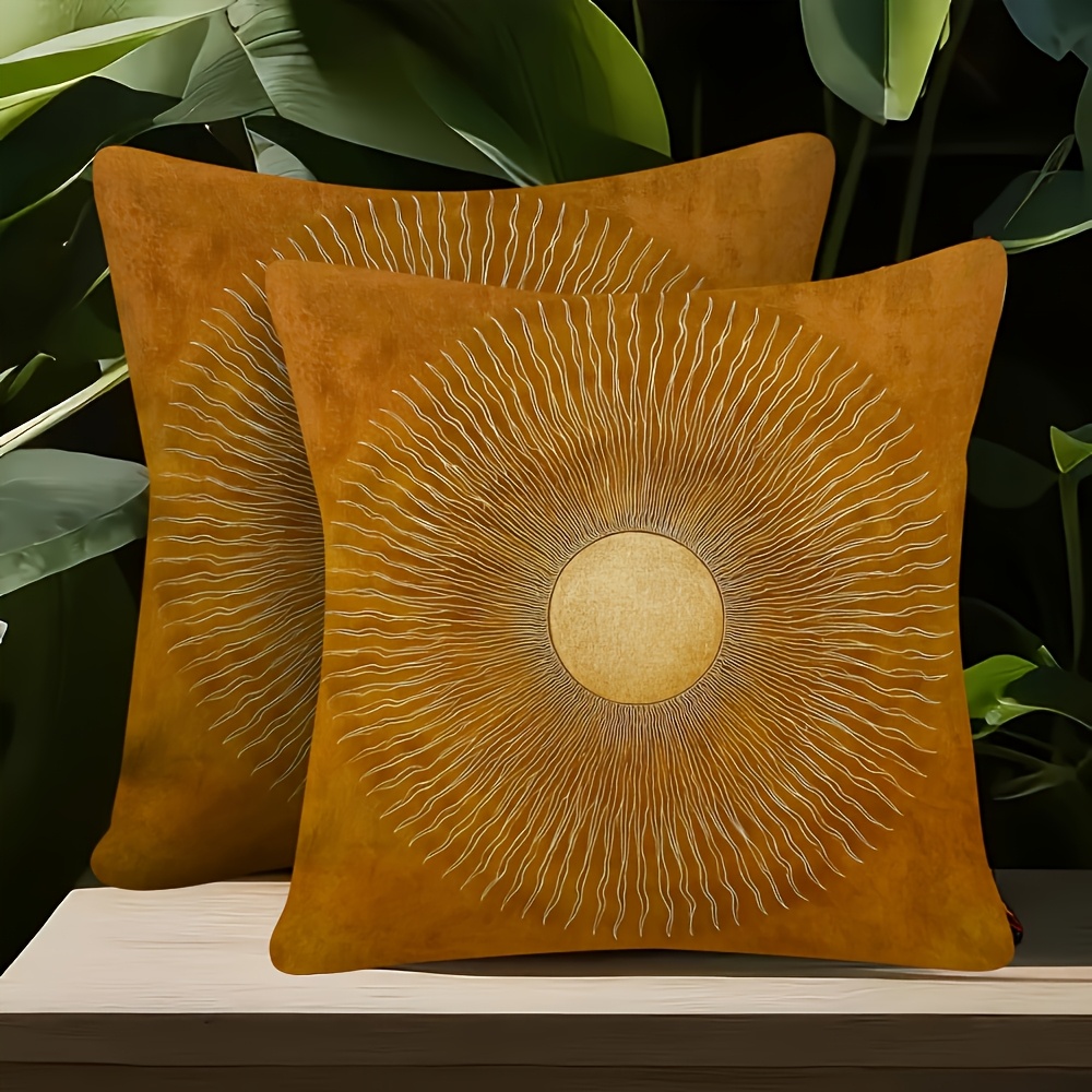 TEMU 2pcs Set, Double-sided Soft Pillowcases, 18x18 Inches, Minimalist Sun Pattern With Multiple , Suitable For Sofa, Living Room, Bedroom,