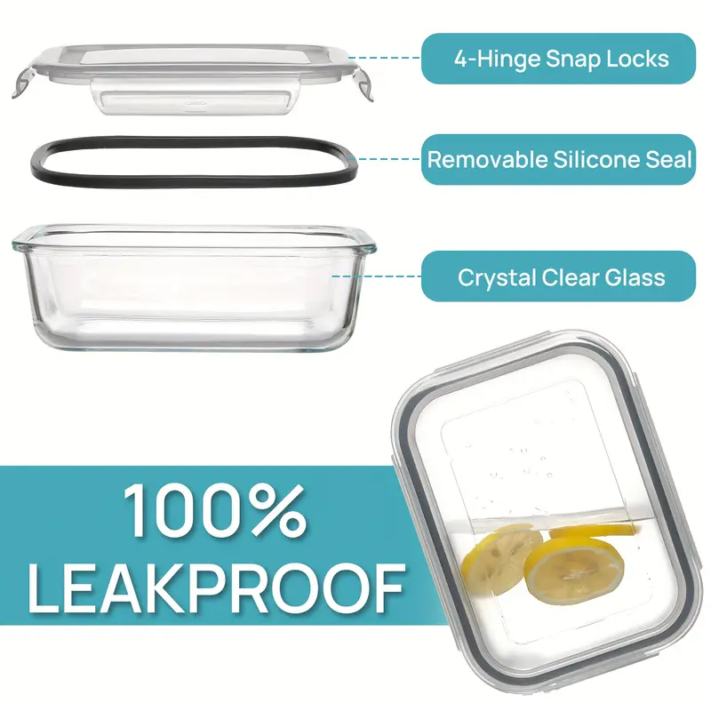 5 pack glass food storage containers with lids fresh container airtight reusable meal prep lunch container set safe for oven microwave freezer and dishwasher Product details 4