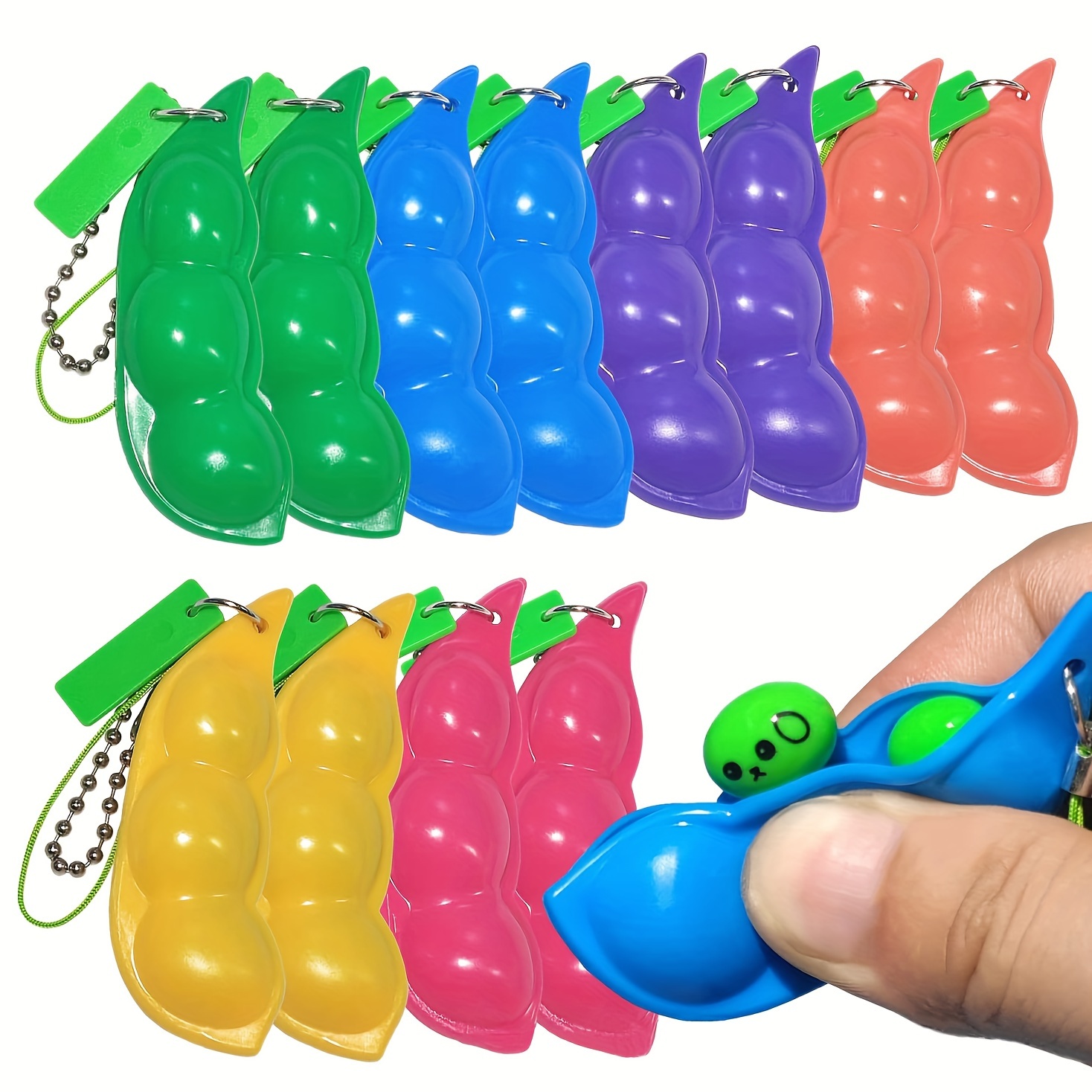 

12pcs Relax Keychain Set - Edamame & Pea Toys, Novelty Gift For & Christmas