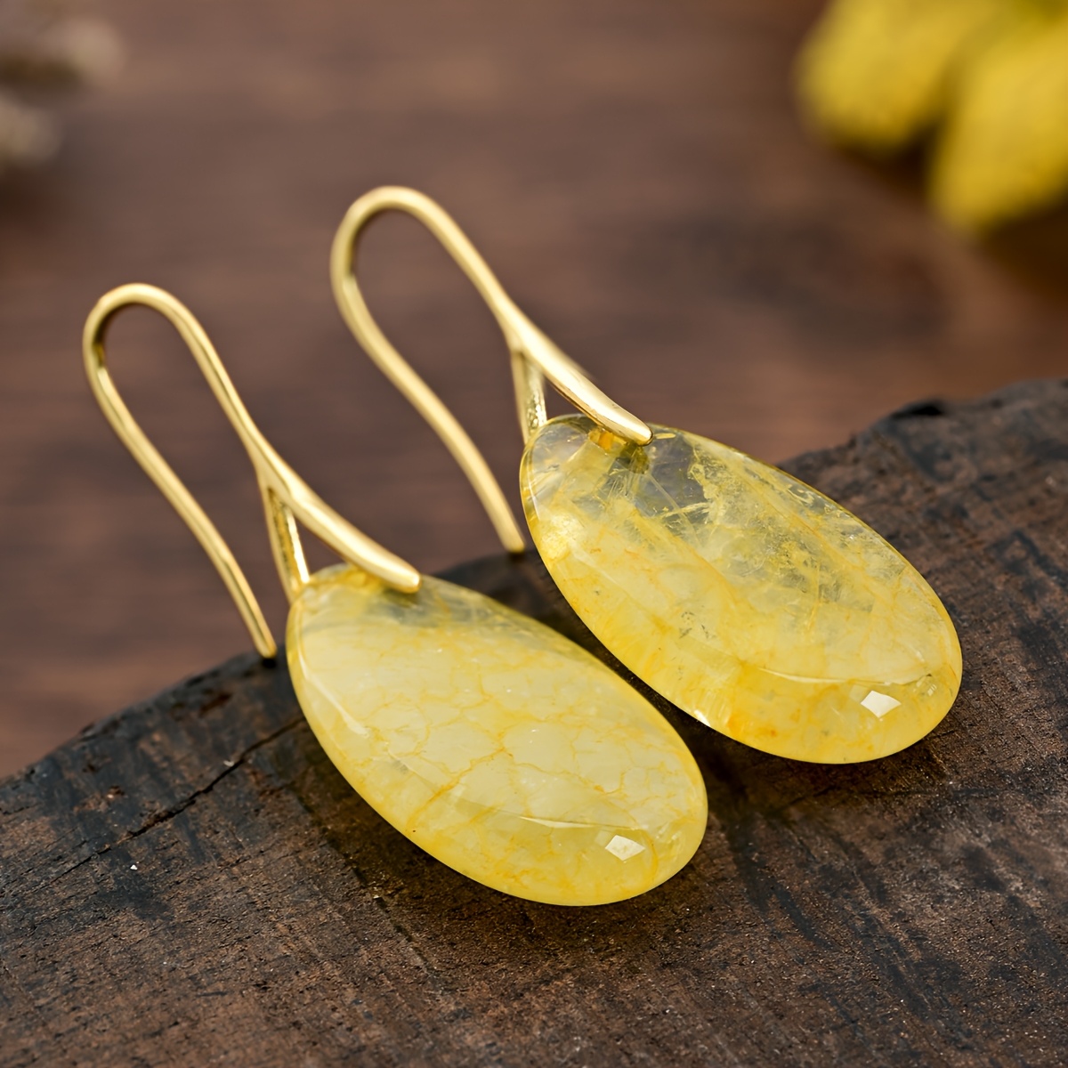 Image of 1 Pair Natural Citrine Earring Bohemian Droplet Pendant Earrings, Fashionable And Easy Additions For Women And Summer, Beach Vacations, Holiday Gifts